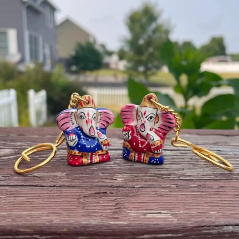LOVENSPIRE Handmade Ceramic Ganesha Keychain Amulet Keyring Door Car Key Chains Good Luck Charms Key Holder Housewarming Gift in Saudi Arabia