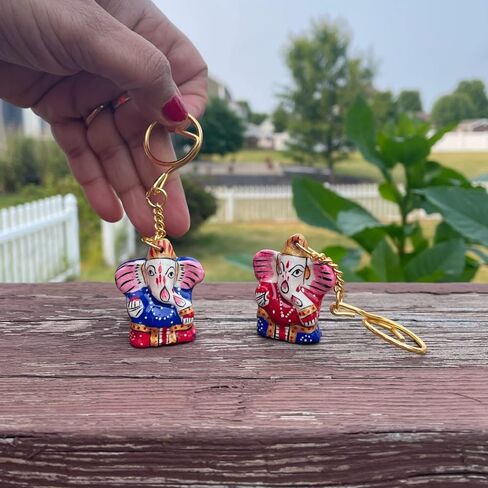 LOVENSPIRE Handmade Ceramic Ganesha Keychain Amulet Keyring Door Car Key Chains Good Luck Charms Key Holder Housewarming Gift in Saudi Arabia