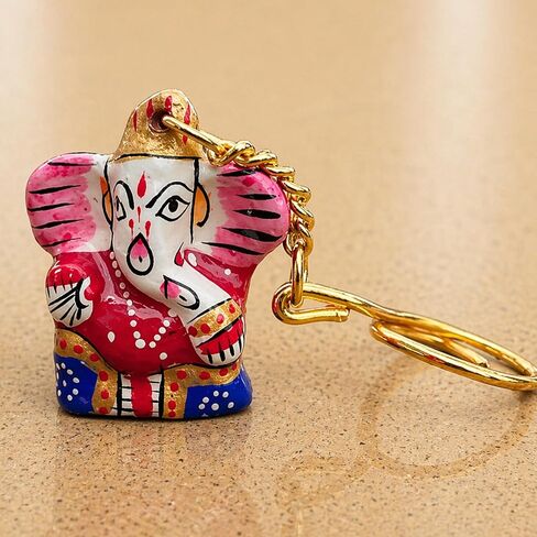 LOVENSPIRE Handmade Ceramic Ganesha Keychain Amulet Keyring Door Car Key Chains Good Luck Charms Key Holder Housewarming Gift in Saudi Arabia