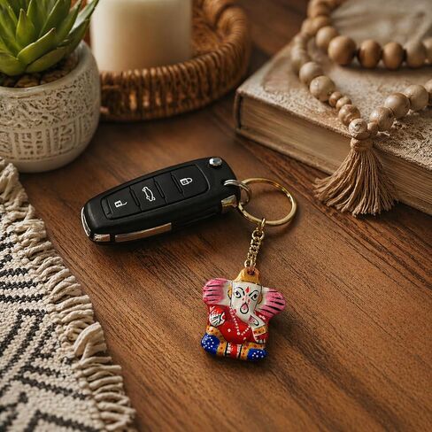 LOVENSPIRE Handmade Ceramic Ganesha Keychain Amulet Keyring Door Car Key Chains Good Luck Charms Key Holder Housewarming Gift in Saudi Arabia