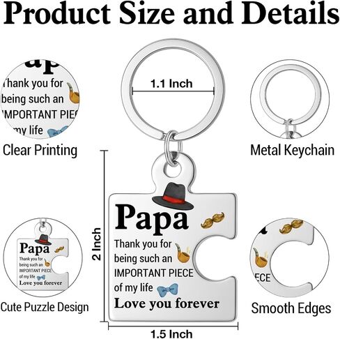 Gifts for Papa from Grandkids, Birthday Christmas Gift Ideas for Papa, Grandpa, Grandfather from Grandchildren Puzzle Piece Metal Keychains in Saudi Arabia