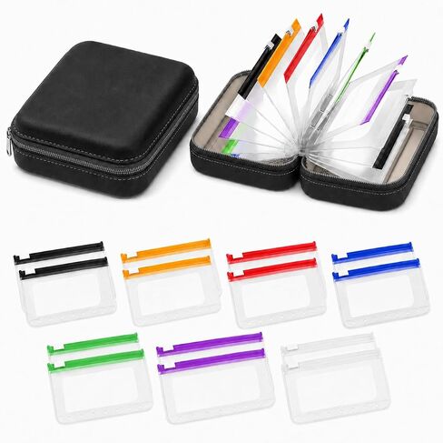 Waterproof Travel Organizer Case with 14 Reusable Clear Zipper Pouches, Color-Coded Storage Bags for Vitamins, Jewelry, Small Items and Daily Essentials (Green, A8) in Saudi Arabia