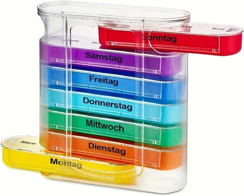 7-Day Pill Box with 4 Compartments, a Convenient and Portable Pill Organizer, Senior-Friendly Medication Box -Black-Multicolored in Kuwait