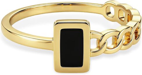 3mm Black Tourmaline Ring for Women Men,14K Gold Plated Titanium Rectangle Non Tarnish Dainty Ring in Saudi Arabia