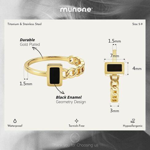 3mm Black Tourmaline Ring for Women Men,14K Gold Plated Titanium Rectangle Non Tarnish Dainty Ring in Saudi Arabia