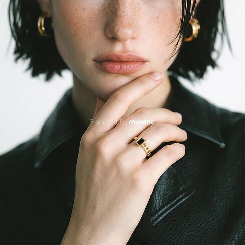 3mm Black Tourmaline Ring for Women Men,14K Gold Plated Titanium Rectangle Non Tarnish Dainty Ring in Saudi Arabia