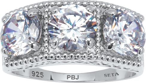 PalmBeach Platinum-plated Sterling Silver Round Cubic Zirconia 3-Stone Ring Sizes 6-10 in Kuwait
