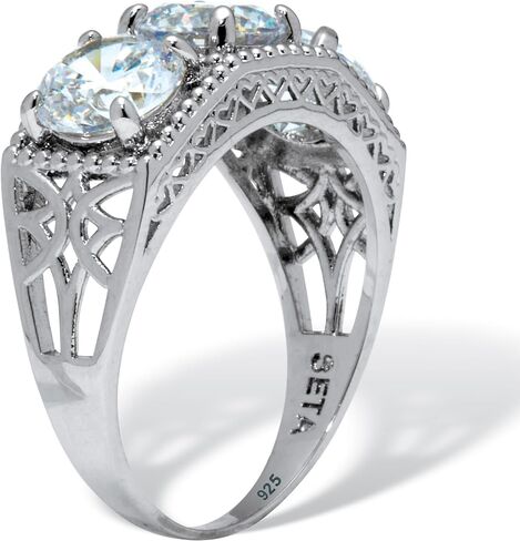 PalmBeach Platinum-plated Sterling Silver Round Cubic Zirconia 3-Stone Ring Sizes 6-10 in Kuwait