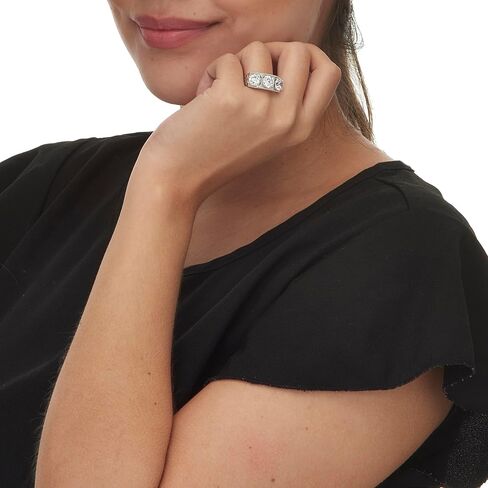 PalmBeach Platinum-plated Sterling Silver Round Cubic Zirconia 3-Stone Ring Sizes 6-10 in Kuwait