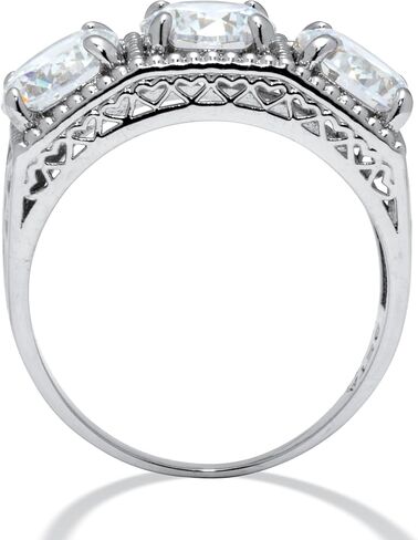 PalmBeach Platinum-plated Sterling Silver Round Cubic Zirconia 3-Stone Ring Sizes 6-10 in Kuwait