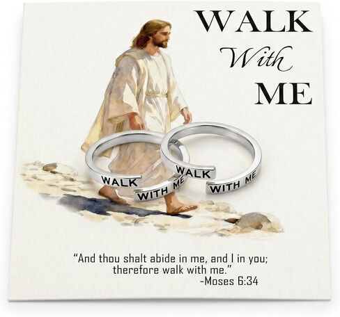 مجموعة حلقات من الفولاذ المقاوم للصدأ قابلة للتعديل من Walk With Me للنساء والرجال، حلقة مفتوحة منقوشة مستوحاة من الإيمان البسيط، مجوهرات هدايا المعمودية التبشيرية، لون ذهبي أو فضي (عبوتان) in Kuwait