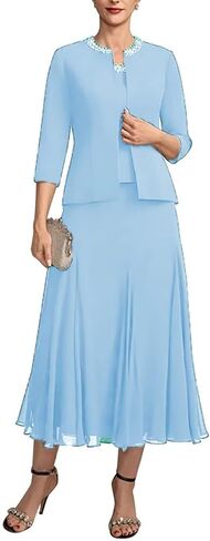 3 Piece Mother of The Bride Dresses for Wedding Beaded Chiffon Mother of The Groom Gown with Jacket WQ12 in Saudi Arabia