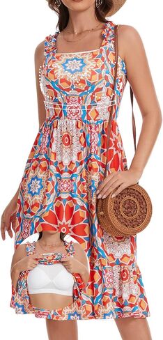 Womens Summer Ruffle Dresses with Built in Bras Sleeveless A-line Flowy Sundress 2026 Beach Vacation Dresses with Pockets in Saudi Arabia