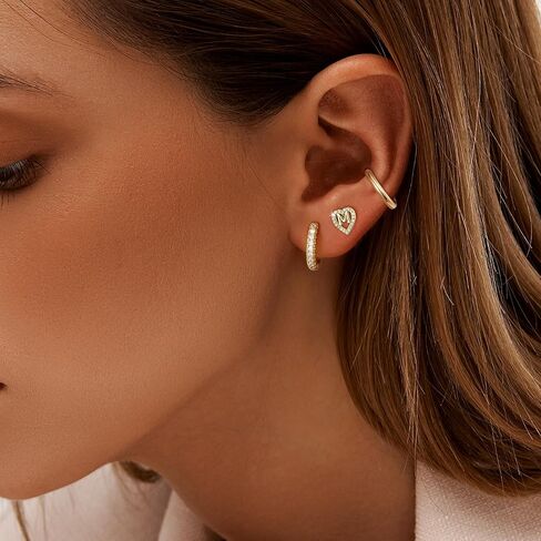 Ritach Gold Initial Earrings for Women 3 Pairs Gold Huggie Hoop Earrings Set for Multiple Piercing Hypoallergenic CZ Stud Earrings in Saudi Arabia