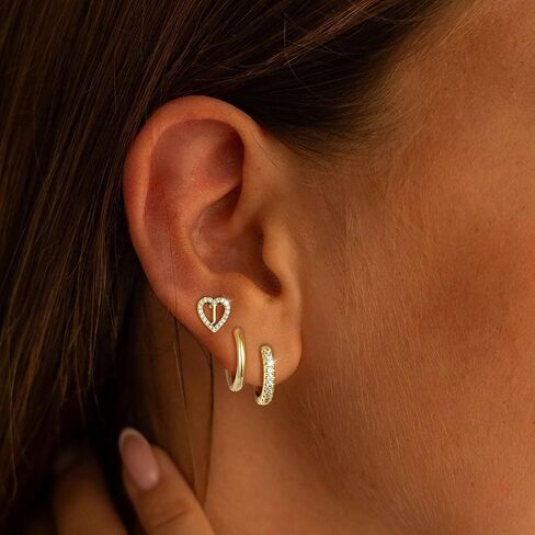 Ritach Gold Initial Earrings for Women 3 Pairs Gold Huggie Hoop Earrings Set for Multiple Piercing Hypoallergenic CZ Stud Earrings in Saudi Arabia