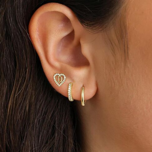 Ritach Gold Initial Earrings for Women 3 Pairs Gold Huggie Hoop Earrings Set for Multiple Piercing Hypoallergenic CZ Stud Earrings in Saudi Arabia