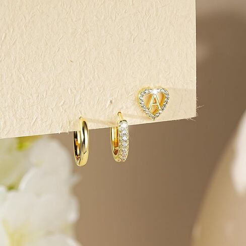 Ritach Gold Initial Earrings for Women 3 Pairs Gold Huggie Hoop Earrings Set for Multiple Piercing Hypoallergenic CZ Stud Earrings in Saudi Arabia