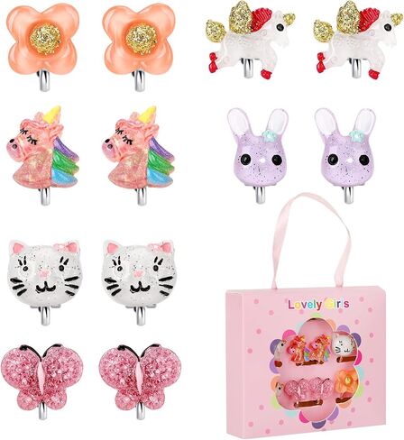 6Pairs Butterfly Clip On Earrings for Little Girls, Toddler Children Unicorn Jewelry Rabbit Cat Earrings Kids Dress Up Jewelry-A1 in Saudi Arabia