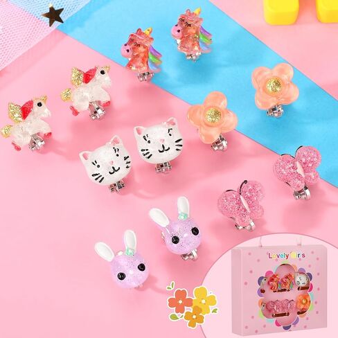6Pairs Butterfly Clip On Earrings for Little Girls, Toddler Children Unicorn Jewelry Rabbit Cat Earrings Kids Dress Up Jewelry-A1 in Saudi Arabia