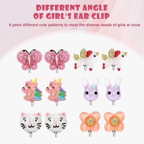 6Pairs Butterfly Clip On Earrings for Little Girls, Toddler Children Unicorn Jewelry Rabbit Cat Earrings Kids Dress Up Jewelry-A1 in Saudi Arabia