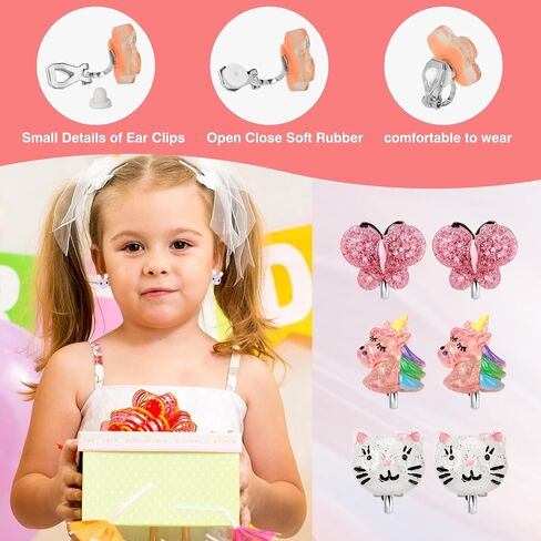 6Pairs Butterfly Clip On Earrings for Little Girls, Toddler Children Unicorn Jewelry Rabbit Cat Earrings Kids Dress Up Jewelry-A1 in Saudi Arabia