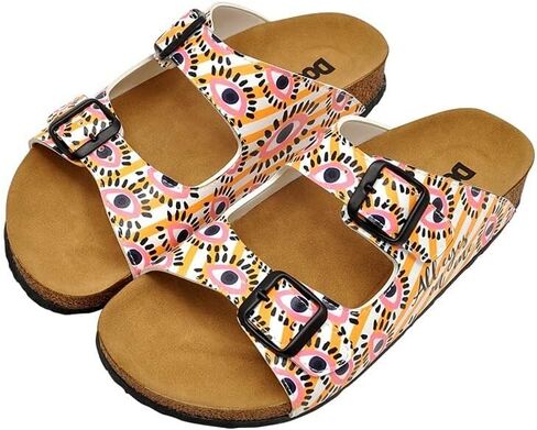 DOGO Personalize Your Life - Women's Flat Slide Cork Footbed Stella Sandals - Double Adjustable Buckle - Elegant and Casual Style - Vegan and Handmade in Saudi Arabia
