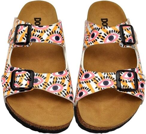 DOGO Personalize Your Life - Women's Flat Slide Cork Footbed Stella Sandals - Double Adjustable Buckle - Elegant and Casual Style - Vegan and Handmade in Saudi Arabia