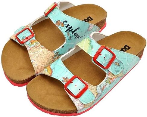 DOGO Personalize Your Life - Women's Flat Slide Cork Footbed Stella Sandals - Double Adjustable Buckle - Elegant and Casual Style - Vegan and Handmade in Saudi Arabia