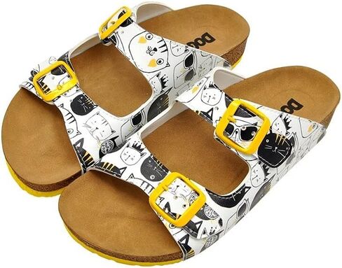 DOGO Personalize Your Life - Women's Flat Slide Cork Footbed Stella Sandals - Double Adjustable Buckle - Elegant and Casual Style - Vegan and Handmade in Saudi Arabia