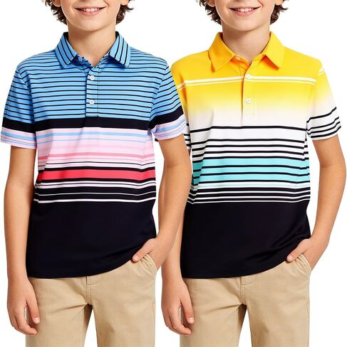 Kids4ever 2 Pack Boys Short Sleeve Polo Shirt Print Golf Collared Casual Tops for Kids Boy Hawaiian Active Size 7-14 in Saudi Arabia