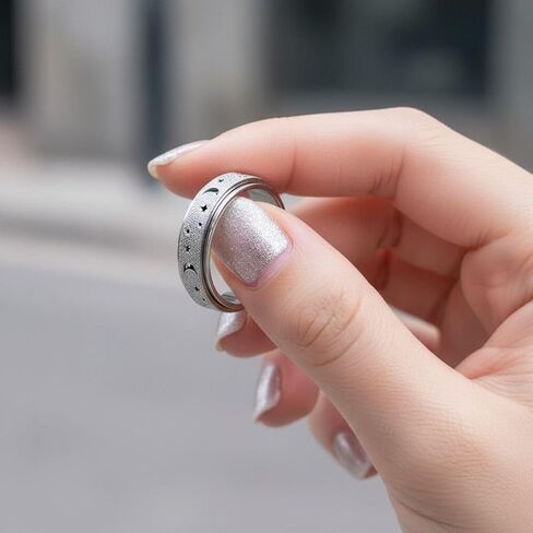 6mm Moon Stars Anxiety Fidget Spinner Rings for Women Men - 4pcs Quiet Stainless Steel Stress Relief Worry Ring Set (Black/Silver/Rose Gold/Rainbow) Sizes6-10 in Saudi Arabia