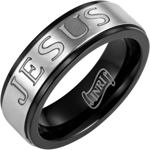 Willis Judd Christian Jesus Titanium Men's Ring 7mm Wide Engraved Jesus INRI with Cross in Kuwait