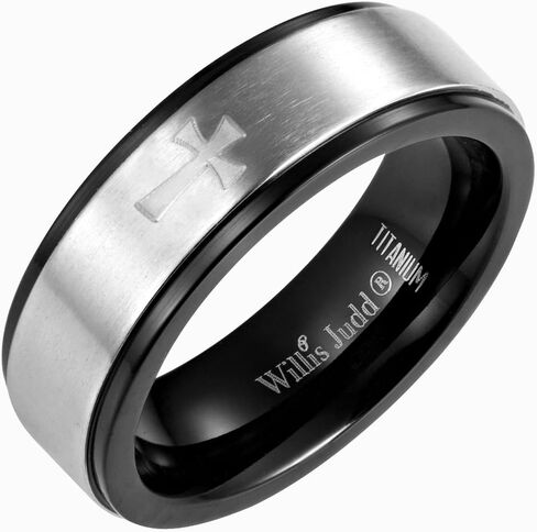 Willis Judd Christian Jesus Titanium Men's Ring 7mm Wide Engraved Jesus INRI with Cross in Kuwait