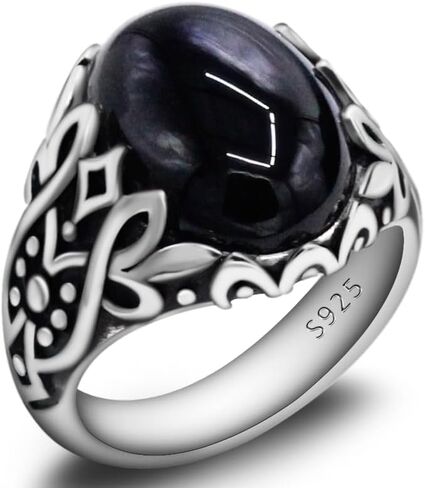 Gothic Agate Emblem Ring | Natural Agate, 925 Silver Carved Design, Timeless Noble Style in Kuwait