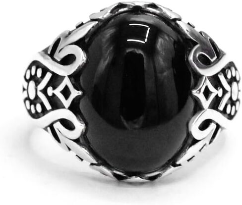 Gothic Agate Emblem Ring | Natural Agate, 925 Silver Carved Design, Timeless Noble Style in Kuwait