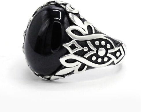 Gothic Agate Emblem Ring | Natural Agate, 925 Silver Carved Design, Timeless Noble Style in Kuwait