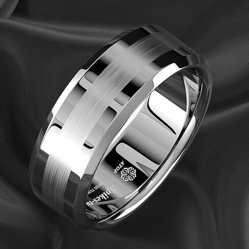 ATOP 8Mm Silver Tungsten Carbide Ring for Men Wedding Band Brushed Center Comfort Fit Male Bridal Engagement Ring in Saudi Arabia