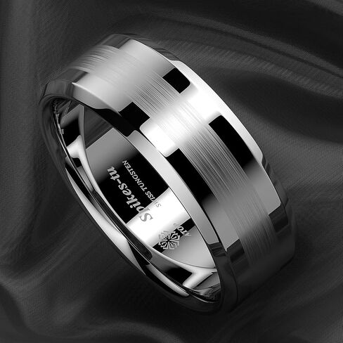 ATOP 8Mm Silver Tungsten Carbide Ring for Men Wedding Band Brushed Center Comfort Fit Male Bridal Engagement Ring in Saudi Arabia