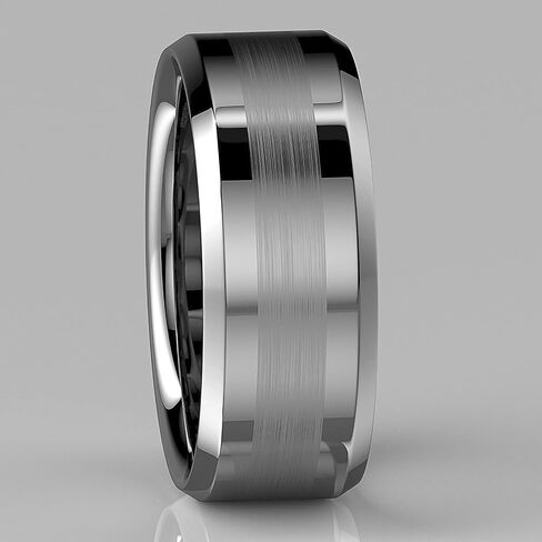 ATOP 8Mm Silver Tungsten Carbide Ring for Men Wedding Band Brushed Center Comfort Fit Male Bridal Engagement Ring in Saudi Arabia