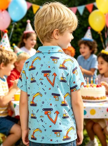 Boys Cotton Polo Shirt Moisture Wicking Short Sleeve, Button Closure, Size 2T 3T 4T 5T 6T 7T 8T 10-12T Blue Digger 4T in Saudi Arabia