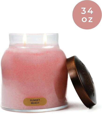 A Cheerful Giver - Sunset Beach - 34oz Papa Scented Candle Jar with Lid - Keepers of The Light - 155 Hours of Burn Time, Gift for Women, Pink Candle, Big Candles for Home Decoration in Kuwait