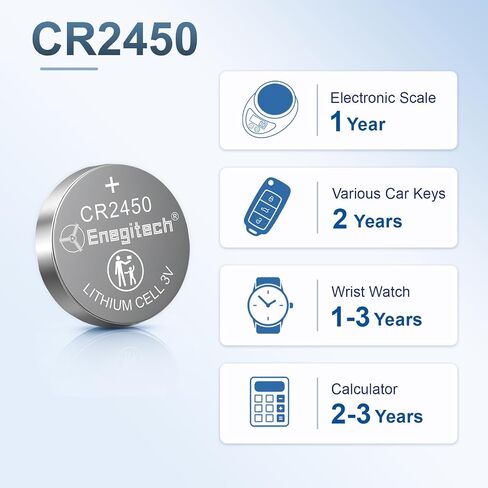 Enegitech CR2450 3V Lithium Battery, 2450 Coin Cell Battery, Child Safety Features for Key Fobs, Keyless Remotes, Presence Sensors (6 Pack) in Kuwait