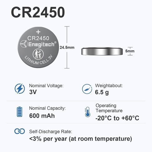 Enegitech CR2450 3V Lithium Battery, 2450 Coin Cell Battery, Child Safety Features for Key Fobs, Keyless Remotes, Presence Sensors (6 Pack) in Kuwait