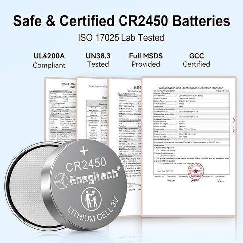 Enegitech CR2450 3V Lithium Battery, 2450 Coin Cell Battery, Child Safety Features for Key Fobs, Keyless Remotes, Presence Sensors (6 Pack) in Kuwait