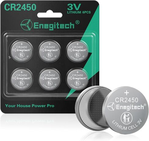 Enegitech CR2450 3V Lithium Battery, 2450 Coin Cell Battery, Child Safety Features for Key Fobs, Keyless Remotes, Presence Sensors (6 Pack) in Kuwait