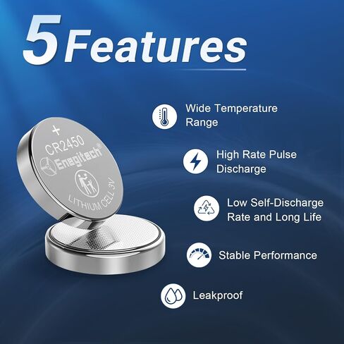 Enegitech CR2450 3V Lithium Battery, 2450 Coin Cell Battery, Child Safety Features for Key Fobs, Keyless Remotes, Presence Sensors (6 Pack) in Kuwait