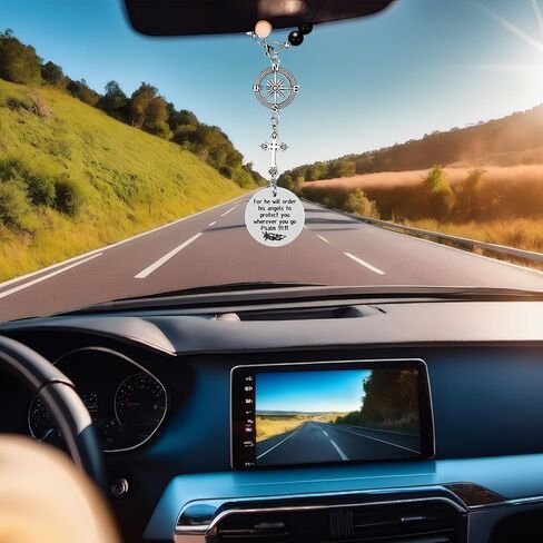 2 Pcs Cross Car Charm, Christian Mirror Hanger Car Accessories with Psalm 91:11 Bible Verse, Rearview Mirror Charm and Ornament for Religious Giving Angel Protection Design in Saudi Arabia
