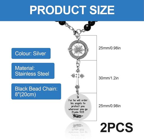 2 Pcs Cross Car Charm, Christian Mirror Hanger Car Accessories with Psalm 91:11 Bible Verse, Rearview Mirror Charm and Ornament for Religious Giving Angel Protection Design in Saudi Arabia