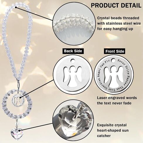 Guardian Angel Suncatcher for Car Mirror Hanging Drive Safe Gift - Never Drive Faster Than Your Guardian Angel Can Fly Car Charm, Crystal Sun Catcher Rear View Mirror Hanging Accessories in Saudi Arabia