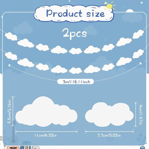 2Pcs Cloud Decorations, Hanging Clouds for Ceiling, Fake Cloud Artificial Clouding Props, White Clouds Cutouts String Banners for School Craft Projects Bulletin Board Party in Saudi Arabia